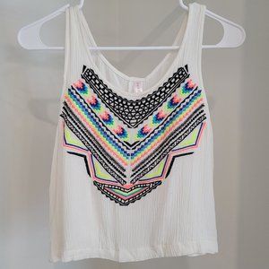 Xhilaration Boho Crop Tank Southwest Embroidery Gause Loose Button Back Target